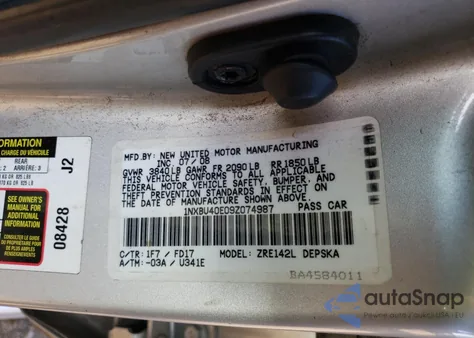 2009 Toyota Corolla Base from USA, damaged, VIN 1NXBU40E09Z074987